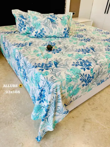 BLUE/Super Home Elegant Printed 93x108 Inches Bedsheet for Double Bed – Perfect for Every Season