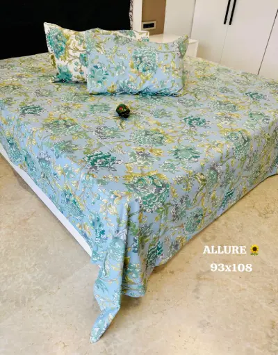 BLUE/Super Home Stylish Printed 93x108 Inches Pure Cotton Bedsheet – Fade Resistant Fabric