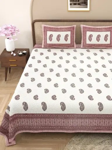 BROWN&WHITE/108x108 King Size Cotton Bedsheet with 2 Pillow Covers – Elegant Design & Long-Lasting/SUPERHOME