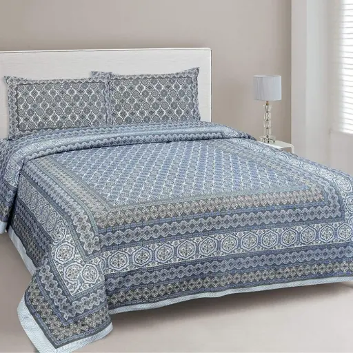 Blue | Super Home Premium Cotton 93x108 Inches Double Bedsheet with 2 Pillow Covers