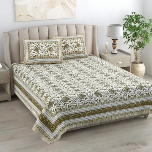 Green | Super Home Classic Rajasthani Print 93x108 Inches Pure Cotton Bedsheet