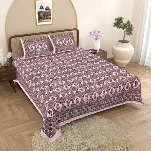 Peach | Super Home Breathable Cotton 93x108 Inches Bedsheet – Comfort & Style