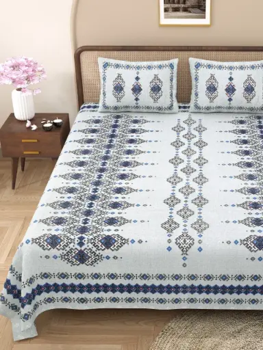 BLACK & WHITE/Classic 108x108 Super King Bedsheet with 2 Pillow Covers – 100% Pure Cotton Comfort/SUPERHOME 