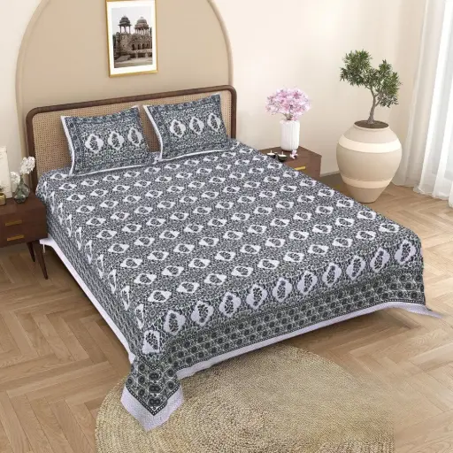 Purple | Super Home Elegant Floral Print 93x108 Inches Cotton Double Bedsheet Set