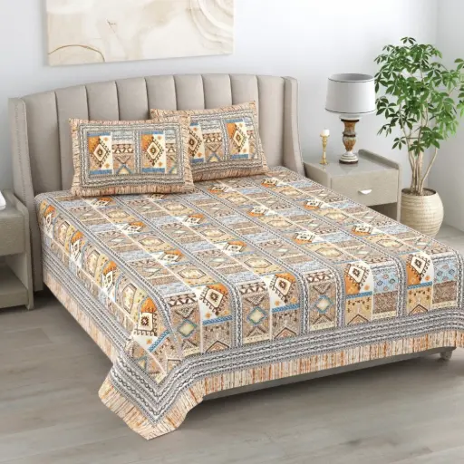 Yellow & Grey | Super Home Vibrant Printed 93x108 Inches Double Bedsheet – Colorfast Fabric