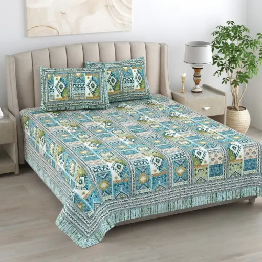 Green | Super Home Smooth Texture 93x108 Inches Cotton Bedsheet for Everyday Use