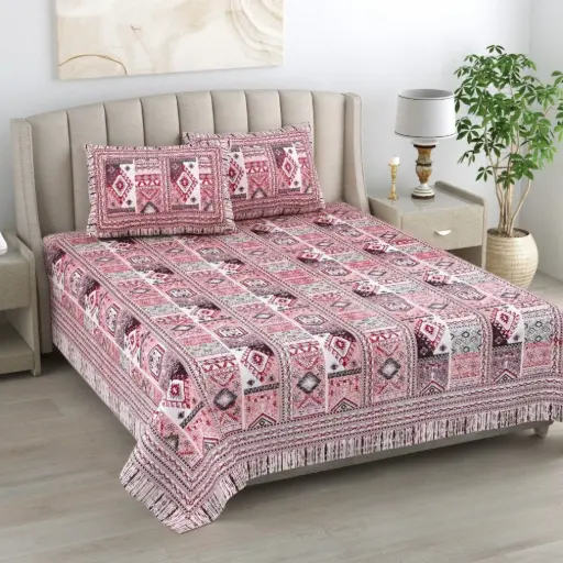 Pink & Grey  Super Home Luxury Touch 93x108 Inches Bedsheet – Perfect for Modern Homes