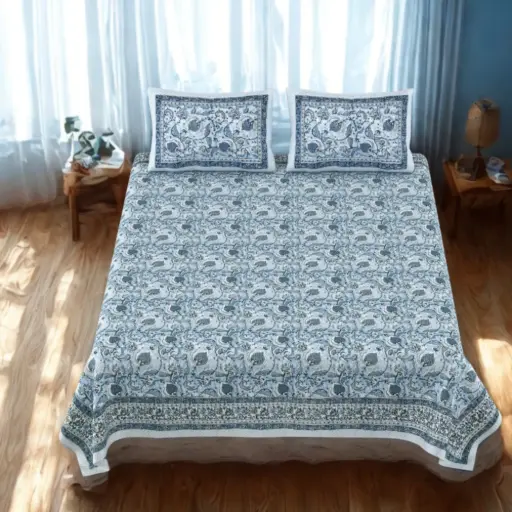 GREY/Super Home 108x108 Inches Pure Cotton Bedsheet – Traditional Rajasthani Print