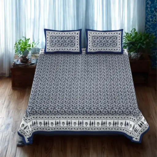 BLUE/Super Home 108x108 Inches Bedsheet – Premium Cotton Comfort & Style