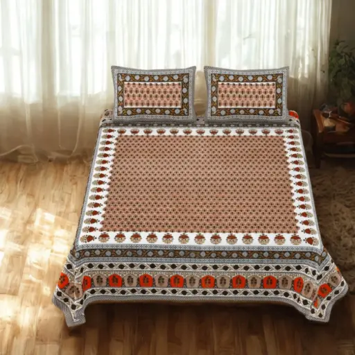 BROWN/Super Home 108x108 Inches Bedsheet – Premium Cotton Comfort & Style