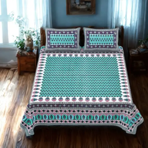 BLUE/Super Home 108x108 Inches Bedsheet – Premium Comforter-Style Cotton Sheet