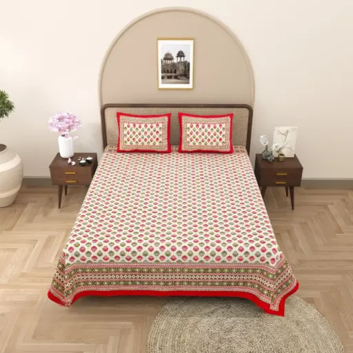 Super Home Artistic Kalamkari Block Print Bedsheet – Large Double Bed 93×108 Inches