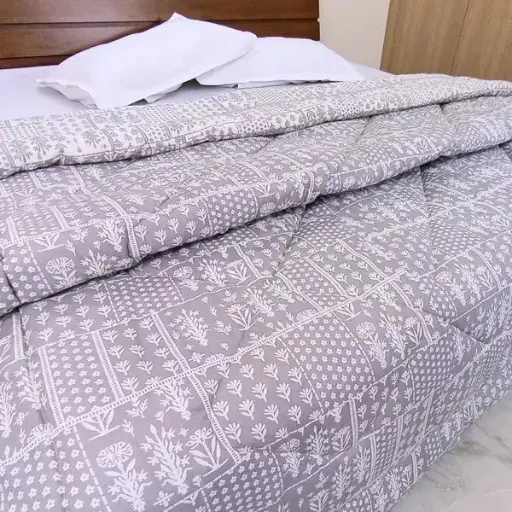 Grey| Super Home Pure Cotton Comforter 90x100 Inches – 200 GSM Warm Winter Quilt for Double Bed| Reversible