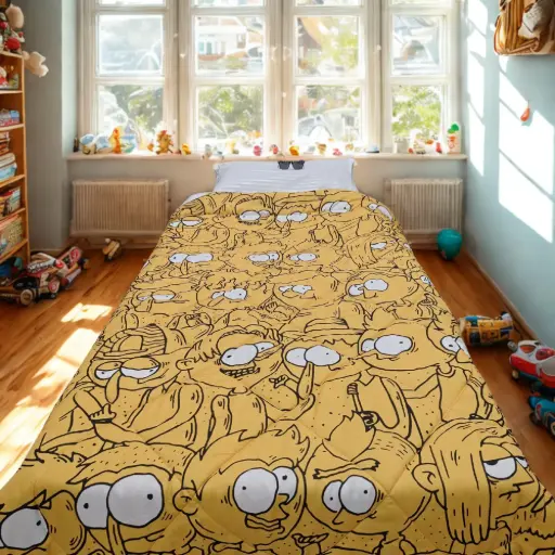 Yellow | Super Home Kids Digital Comforter 60x90 Inches – Cute Faces Impression Print, 100 GSM Soft Cotton