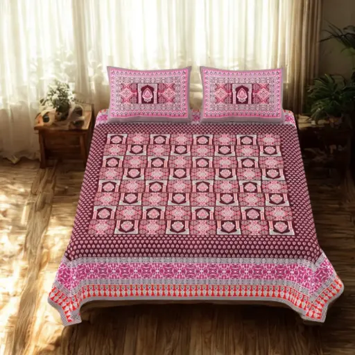PINK/Super Home 100% Cotton King Size Bedsheet 108x108 Inches – Soft & Breathable Fabric
