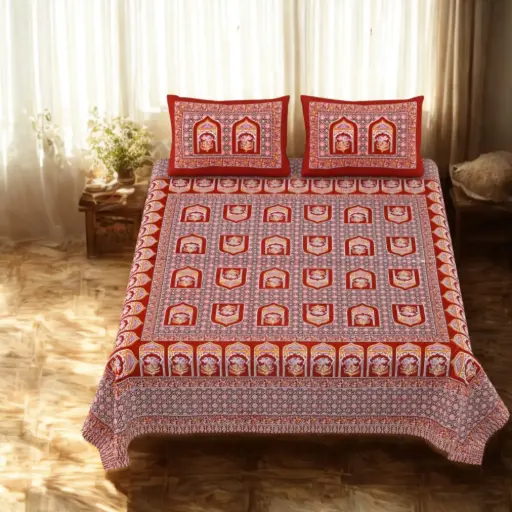 RED/Super Home Pastel Shades Cotton Bedsheet 108x108 Inches – Calm & Soothing Design