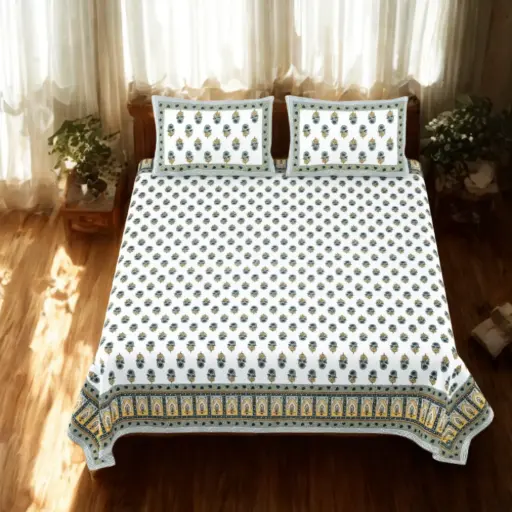 GREY/Super Home Festive Print Cotton Bedsheet 108x108 Inches – Brighten Your Bedroom