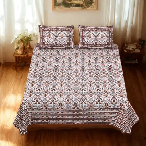 RED/Super Home Festive Print Cotton Bedsheet 108x108 Inches – Brighten Your Bedroom