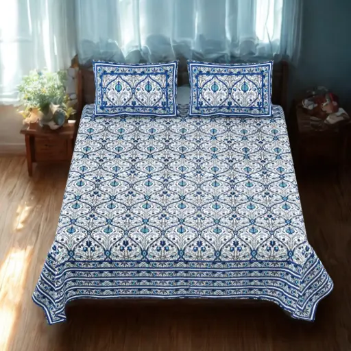 BLUE/Super Home Premium Printed Bedsheet 108x108 Inches – Luxury at Affordable Price