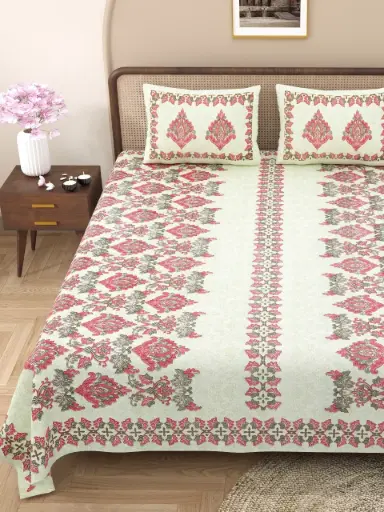 IVORY/Soft & Breathable Cotton Bedsheet 108x108 Inches with 2 Pillow Covers – Comfortable Sleep/SUPERHOME