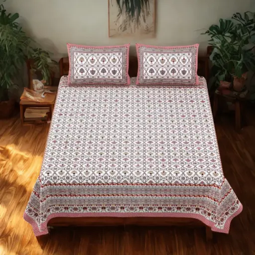 RED/Super Home Royal Jaipuri Cotton Bedsheet 108x108 Inches – Traditional Luxury Feel