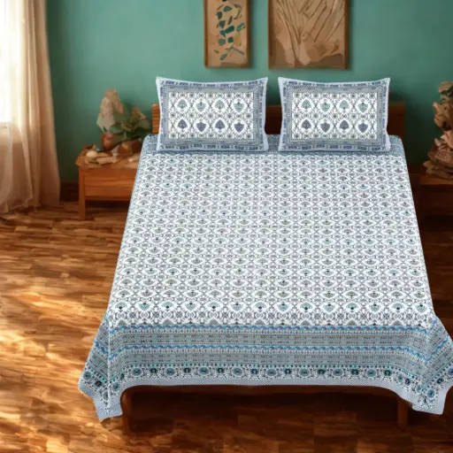 GREY/Super Home Royal Jaipuri Cotton Bedsheet 108x108 Inches – Traditional Luxury Feel