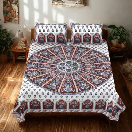 MAROON/Super Home Romantic Floral Bedsheet 108x108 Inches – Perfect for Couple Rooms