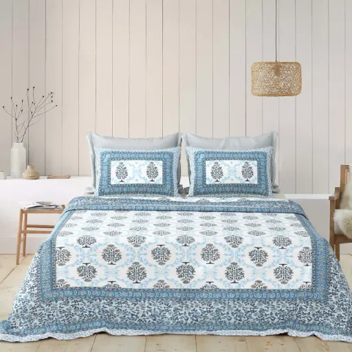 BLUE/Super Home Geometric Print Bedsheet 93x108 Inches – Soft Cotton for Everyday Use