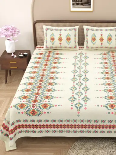 MULTICOLOUR/Extra Large 108x108 Pure Cotton Bedsheet with 2 Pillow Covers – Elegant & Durable/SUPERHOME