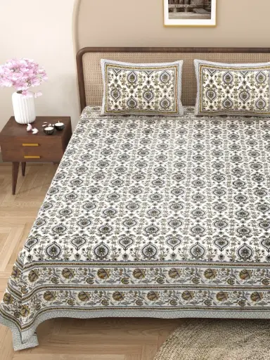 GREY/108x108 Inches Pure Cotton Double Bedsheet with 2 Pillow Covers – Easy Care & Long Life/SUPERHOME