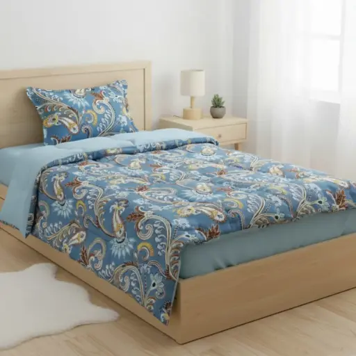 BLUE/Super Home Single Bed Comforter | 100 GSM Microfiber Quilt | Modern Home Bedding
