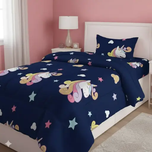 DARK BLUE/Super Home Single Bed 100 GSM Comforter | Skin Friendly | Hypoallergenic Filling