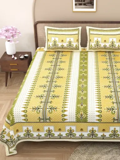YELLOW/Premium Cotton 108x108 Bedsheet with 2 Pillow Covers – Soft Touch & Long-Lasting Fabric/SUPERHOME