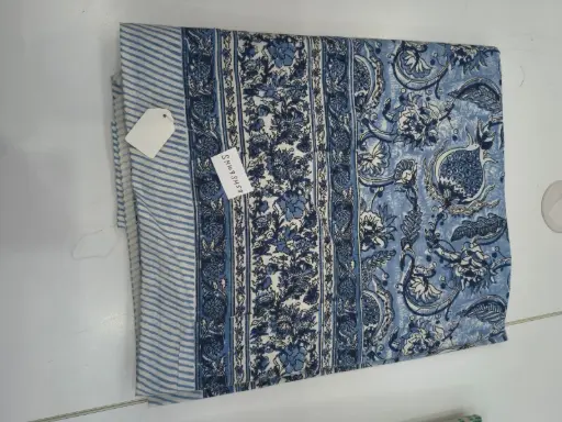 BLUE/Ethnic Print 108x108 Pure Cotton King Size Bedsheet with 2 Pillow Covers – Traditional Design/SUPERHOME