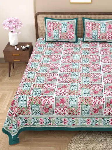 MULTICOLOR/Premium 108x108 Cotton Bedsheet with 2 Pillow Covers – Fade Resistant Colors/SUPERHOME