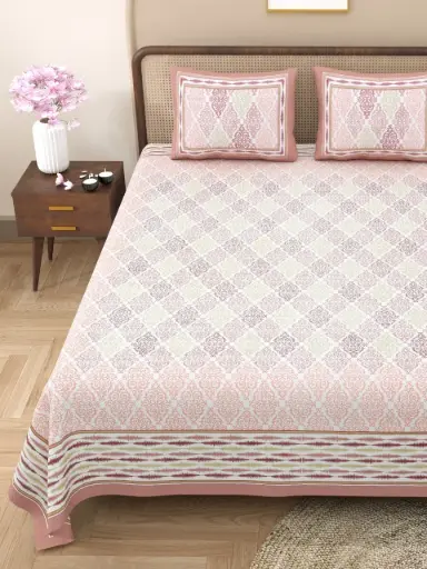 PINK/Premium Quality Pure Cotton Bedsheet 108x108 Inches with 2 Pillow Covers – Easy Wash/SUPERHOME