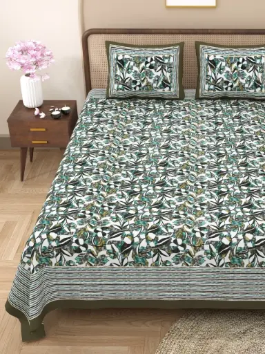 DARK GREEN / King Size Cotton Bedsheet 108x108 Inches with 2 Pillow Covers – Stylish & Soft/SUPERHOME