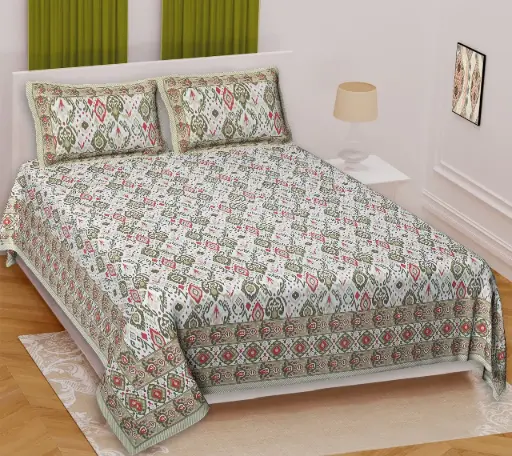 GREEN/Comfortable King Size Bedsheet 108x108 Pure Cotton with 2 Pillow Covers – Durable Stitching/SUPERHOME