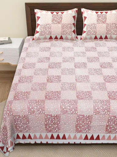 PINK CHECKS/King Size Cotton Bedsheet 108x108 Inches with 2 Pillow Covers – Stylish & Soft/SUPERHOME