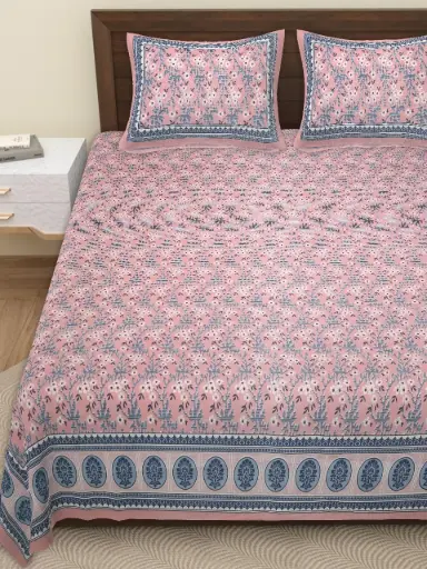 PINK/108x108 Pure Cotton Bedsheet Set with 2 Matching Pillow Covers – Super Soft Fabric/SUPERHOME