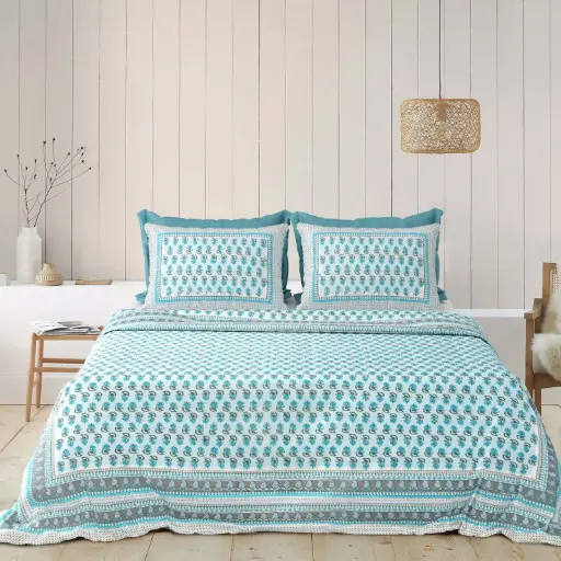 GREEN/Super Home 93x108 Inches Pure Cotton Double Bedsheet with 2 Pillow Covers/SUPERHOME