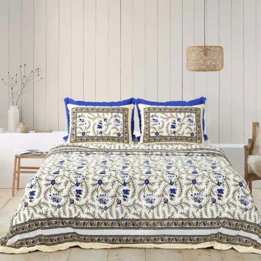 BLUE/Super Home Comfortable 93x108 Cotton Double Bed Bedsheet with Pillow Covers/SUPERHOME