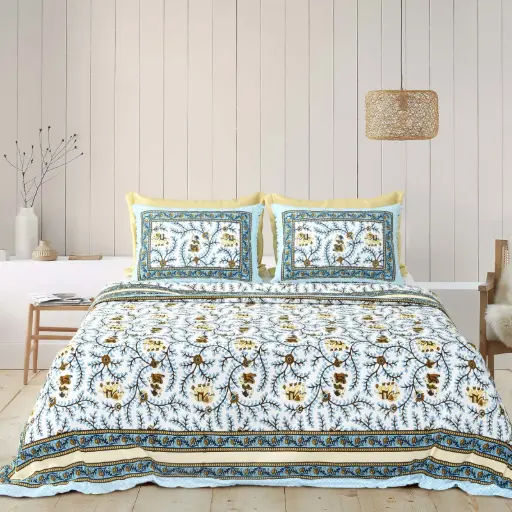 GREEN LEAVES/Super Home Comfortable 93x108 Cotton Double Bed Bedsheet with Pillow Covers/SUPERHOME