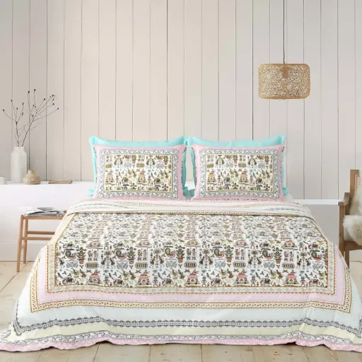  PINK/Super Home Breathable Pure Cotton Bedsheet 93x108 Inches with 2 Pillow Covers